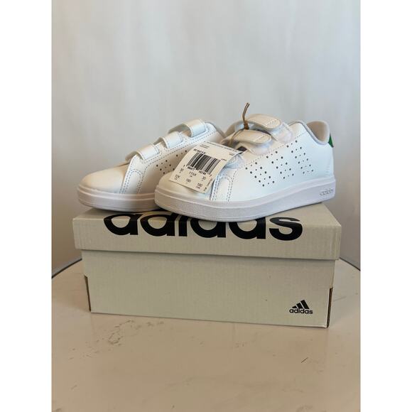 Adidas Advantage Base 2.0 Kids' Shoes white and green size 12k New - Picture 1 of 9